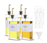 sunal Olive Oil Dispenser,Set of 4 Gold Oil Dispenser Bottle for Kitchen,500ml/16.9 oz Glass Bottle with 4 Weighted Pourer,40 Waterproof Label,1 Silicone Funnel