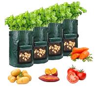 Sunallwell 4 Pack Potato Grow Bags Fabric Pots Grow Bags for Vegetables Gallon Plant Growing Bags Breathable Garden Growing Bag Planting Tomatoes Strawberry Potato Storage Bags(Green)