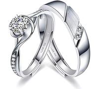 Sunamy Endless Love Matching Couple Rings for Him and Her Set, Adjustable S925 Silver Romantic Heart Design, Engagement Ring Anniversary Ring, Zirconia,Gold Plated,White,Gemstone,S925, Cubic Zirconia