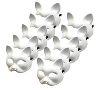 SunaOmni 10Pcs Cat Mask 5x6.7 Blank Halloween Mask, Plastic Cat Masks to Paint, DIY Half Face White Therian, Therian Gear with Elastic Band for Halloween Cosplay Party White Masks To Paint