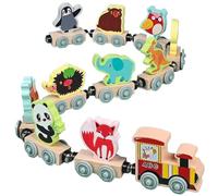 SunaOmni 11Pcs Magnetic Train, Natrual Wooden Magnetic Trains, Animal Trains Montessori Toys, Preschool Learning Toys, Cute Cartoon Educational Gifts for Kids, Style 2 Montessori Learning