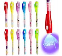 SunaOmni 12Pcs Invisible Ink Pen with UV Light, 5 Inch Fun Invisible Pen Plastic Cartoon Disappearing Ink Markers for Kids 8-12, Class Prizes Spy Gift Party Favors Disappearing Glow in the Dark