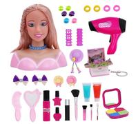 SunaOmni 33PCS Styling Head Doll for Kids with Hair Dryer Accessories, Kids Hairdressing Set Deluxe Makeup Pretend Playset Styling Head Doll Hairstyle Toy Hairdressing Set for