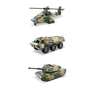 SunaOmni 3pcs Diecast Vehicles Alloy Army Vehicle Models Car Toys with Tank Attack Helicopter Playset for Kids Toddlers