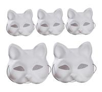 SunaOmni 5Pcs Cat Mask with Eye Mesh to Paint, 7x7x3 Inch Therian Mask with Elastic Strap Furry DIY Costume Props for Cosplay Party Halloween Furry Therian Gear