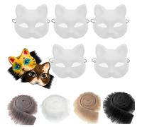 SunaOmni 9Pcs Cat Mask and Faux Fuzzy Fabric Kit PVC Eye Meshes Blank Cat Masks to Paint, Animal Mask Arts Crafts Kit, Costume Masks for Halloween Masquerade Cosplay Party Therian to Paint