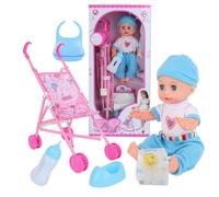 SunaOmni Baby Doll Stroller Set Realistic Interesting Baby Doll with Stroller Includes , , Diaper, Bottle, Urinal & Scarf, Set for Pretend Play Role Play, Boy for Dolls