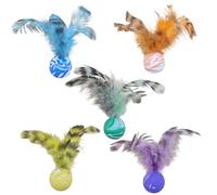 SunaOmni Cat Ball Toy, 5PCS Rubber Bouncy Balls with Feathers, 1.18x5.12 Inch Interactive Cat Toy for Indoor Playing Interactive Ball Bouncy Balls for Cats With Feathers