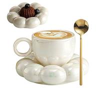 SunaOmni Ceramic Coffee Cup with Spoon Travel Sunflower Cloud Cup with Saucer 200ml Afternoon Tea Cup for Latte Cappuccino White Sunflower Cup Coffee Cup Ceramic Cup