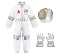 SunaOmni Halloween Costumes White Polyester Space Costume with Gloves and Helmet Space Jumpsuit with Elastic Bands & 6 Flag Sticker Halloween Costumes for Kids, Boys Girls Dress Up, S For Kids