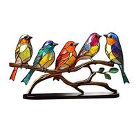 SunaOmni Home Decoration Accessories Stained Glass 5 Birds on Branch Desk Ornaments Colourful Acrylic Bird Statue Table Decoration for Office Stained Glass Birds on Branch Table Ornaments