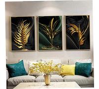 SunaOmni Nordic Modern Gold and Green Leaves Fashion Style Canvas Painting Posters Prints Wall Art Picture for Living Room Decor No Frame-40x50cm.