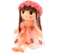 SunaOmni Rag Doll for Girls Cute & Realistic 18 Inch Plush Doll with Floral Dress, Hat, Shoes & Long Hair Cotton Stuffed Cuddly Soft, Baby Girl Gifts Soft Baby