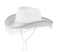SunaOmni Rhinestone Cowboy Hat Rhinestone Fringe Bride Cowgirl Hat Glitter Cowboy Hat for Women Cowgirl Hat with Chin Strap Disco Cowgirl Wedding Hat for Gift,Halloween Costume White Rhinestone