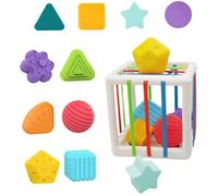 SunaOmni Sensory container for baby toys 6 to 12 Months, sorting machine for baby toys, color elastic rope cube and 10 shapes of multi sensory, learning container