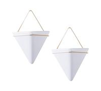 SunaOmni Triangle Ceramic Hanging Planters, 2pcs Small, Green, Indoor/Outdoor, 10.2cm W x 15.5cm L x 8cm H, Porcelain & Ceramic, Wall Mount, Garden Style