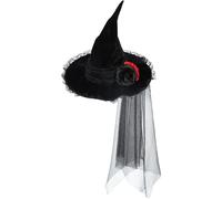 SunaOmni Witch Hat, Lace Velvet Witch Costume Women with Veil, Black Halloween Props, Cosplay Accessories Witches Hat
