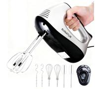 SUNATUR Manual Mixer Electric Egg Beater, for baking cakes, eggs, cream, kitchen food mixer, 300W, automatic speed control + 5 speed settings + pop-up button + 6 stainless steel attachments