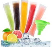 SunAurora Pack of 100 Ice Lolly Moulds, Ice Moulds, Popsicle Bags, Disposable Ice Pop Mould with Funnel, Disposable Ice Lolly Moulds, DIY Ice Pack for Yoghurt Sticks for Juice, Fruit, Smoothies, Ice