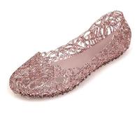 SUNAVY Women's Hollow Flat Jelly Sandals Bird-Nest Ballet Soft Plastic Shoe,Pink,7 UK