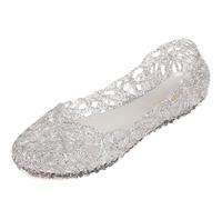SUNAVY Women's Hollow Flat Jelly Sandals Bird-Nest Ballet Soft Plastic Shoe,Silver,8 UK
