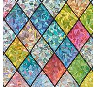 Sunbaby Window Privacy Film Stained Glass Decorative Rainbow Window Cling 3D Static Clings Colorful for Home Decoration, Anti-UV & Heat Control Non-Adhesive (17.5"x118")