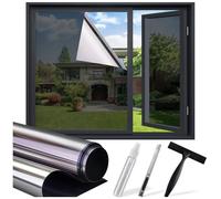 SUNBABY Window Tint for Home, One Way Privacy Film Heat & UV Blocking, Static Cling No Glue Renter Friendly Cover for Home Bedroom, Office & Sliding Glass Door, 17.5 x 78.7 Inch with 3 Tools, Black