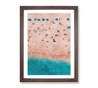 Sunbathing On South Beach Miami Painting Modern Framed Print | A4 Walnut Framed Wall Art | Ready to Hang | Modern Beach Picture | Living Room Bedroom Lounge Office