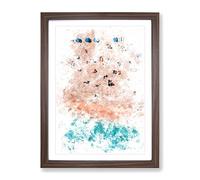 Sunbathing On South Beach Miami Watercolour Modern Framed Wall Art Print, Ready to Hang Picture for Living Room Bedroom Home Office Décor, Walnut A4 (34 x 25 cm)
