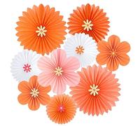 SUNBEAUTY 10 Pieces Paper Flower Decorations Orange Floral Hanging Paper Fans Natural Orange Party Wall Decoration Sun Oranges Flower Backdrop for Birthday Baby Shower Classroom Wall Decor