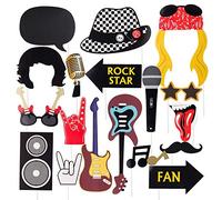 SUNBEAUTY 18Pcs Rock Roll Star Party Photo Booth Props Kit-Rock and Roll Birthday Party Decorations Western Society Culture Jazz Music Parties Decorations