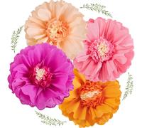 SUNBEAUTY 4 PCS 20" Hot Pink Orange Party Decorations Giant Paper Flowers Crepe Tissue Flowers Decoration for Spring Summer Birthday Wall Decor