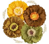 SUNBEAUTY 4PCS 20" Brown Paper Fans Decorations Tissue Paper Flowers Hanging Flowers Backdrop Orange Brown Party Decor for Happy Retirement Birthday Wedding Baby Shower Tea Party Table Home Decoration