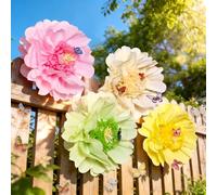 SUNBEAUTY 4Pcs 20" Pastel Large Giant Paper Flowers Pink Yellow Green | 3D Giant Paper Flower, Crepe Paper, Butterfly Stickers, Summer Garden Decor, Wedding Party Decor