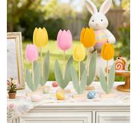 SUNBEAUTY 6PCS Tulip Centerpieces Spring Garden Table Decor Decorative Tulip Flowers in Pink, Yellow and Orange, Modern Floral Decorations for Birthday Baby Shower Spring Summer Garden Home Decor