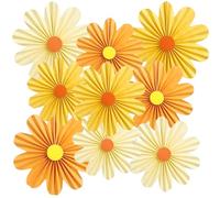 SUNBEAUTY 9 PCS Daisy Party Decorations Orange Yellow Paper Flowers Decorations Spring Floral Haning Paper Fans Blooming Dasiy Flower for Classroom Birthday Baby Shower Home Wall Backdrop