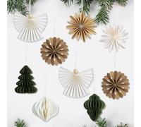 SUNBEAUTY 9Pcs Paper Ornaments, Christmas Party Hanging Decorations, Christmas Tree Decor, Paper Honeycomb Decor with Angel Snowflakes for Xmas Party Favor New Year Winter Wonderland