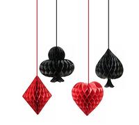 SUNBEAUTY Casino Honeycomb Balls Las Vegas Party Night Party Decorations Hanging Honeycomb Balls for Casino Magic Themed Birthday Backdrop Decoration Red Black 4pcs