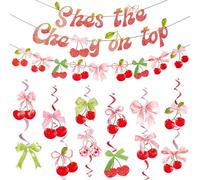 SUNBEAUTY Cherry Party Decorations, She's The Cherry On Top Theme Banner, Summer Fruit Cherries Party Supplies for Birthday Baby Shower Valentine's Day Wedding Bridal Shower