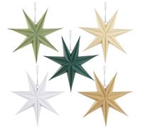 SUNBEAUTY Christmas 5Pcs Paper Stars 7 Pointed 12 Inch Hanging Paper Star Lanterns Christmas Hanging Lamp Paper Decorations Shade Wedding Birthday Christmas Home Party