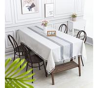 SUNBEAUTY Grey Table Cloths Rectangular Cotton Linen Table Cloth Wipeable Elegant Table Cover 140x200 cm with Tassel Fringe Decoration for Kitchen Dining Table - 55 x 78 inch
