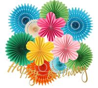 SUNBEAUTY Hanging Flowers Birthday Decoration for Women Man Green Party Decorations Jungle Olive Green Red Gold Happy Birthday Banner Pom Poms for Girls Boys Birthdays Decor