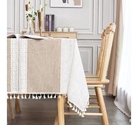 SUNBEAUTY Linen Tablecloths Rectangular 140x240 Table Cloth Cotton Linen Wipeable Tassel Table Cover Beige for Kitchen Dining Table Decoration - 55x94 inch