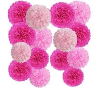 SUNBEAUTY Party Decorations Pom Poms - 15 pcs Hot Pink Tissue Paper Pom Poms Decoration Summer Party Decorations for Wedding Table Decor Birthday Baby Shower Prom Garden Boho Bridal Showers Decoration