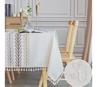 SUNBEAUTY Table Cloth 140x240 Cotton Linen Tablecloth Rectangular Wipeable with Tassels for Kitchen Dining Table Decorations - 55 x 94 inch