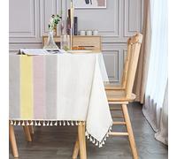 SUNBEAUTY Tablecloth Cover Rectangular Table Cloth Cotton Linen Wipeable with Tassel Fringe Decoration for Kitchen Dining Table (Lemon Yellow, 140x200cm. 55"x78", 6-8 seats)