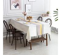 SUNBEAUTY Tablecloth Cover Rectangular Table Cloth Cotton Linen Wipeable with Tassel Fringe Decoration for Kitchen Dining Table (Lemon Yellow, 140x240cm. 55"x94", 8-10 seats)