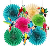 SUNBEAUTY Tropical Parrot Green Teal Party Decorations for Summer Hawaiian Luau Tiki Jungle Margaritaville Decor Supplies Hanging Tissue Paper Fans Honeycomb Balls