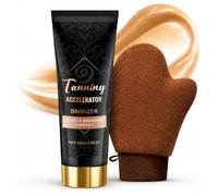 Sunbed Tanning Accelerator Cream with Bronzer, Fast Acting Sun bed Taning Accelerator for Intense Hydration & Deep Golden Glow, Indoor & Outdoor Use, with Application Finger Mitt, Streak-Free, 100g