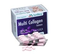Sunberg Multi Collagen Peptides Tablets - 1000mg Hydrolyzed Collagen Type I, II, III Hyaluronic Acid Biotin for Skin Hair Nail Joints Bones Muscles Teeth - Halal Collagen Complex Supplement 60 Tabs